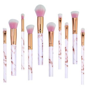 Πινελα Μακιγιαζ Marbling Professional Women Makeup Brush Set 10 Τεμαχιων Pink-gold-white
